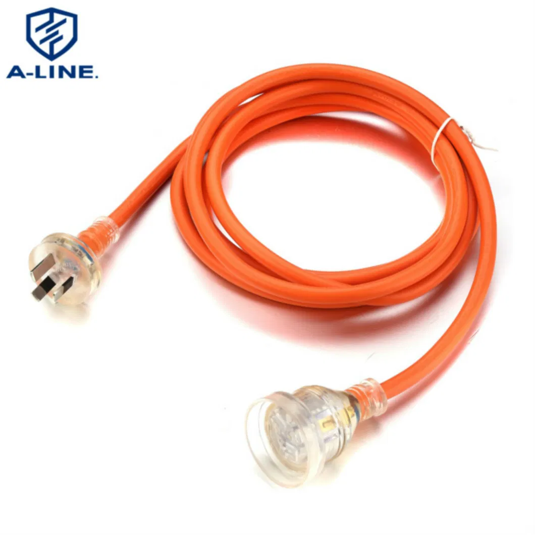 Australia Transparent 10A 250V Extension Cord Fitted with LED Light