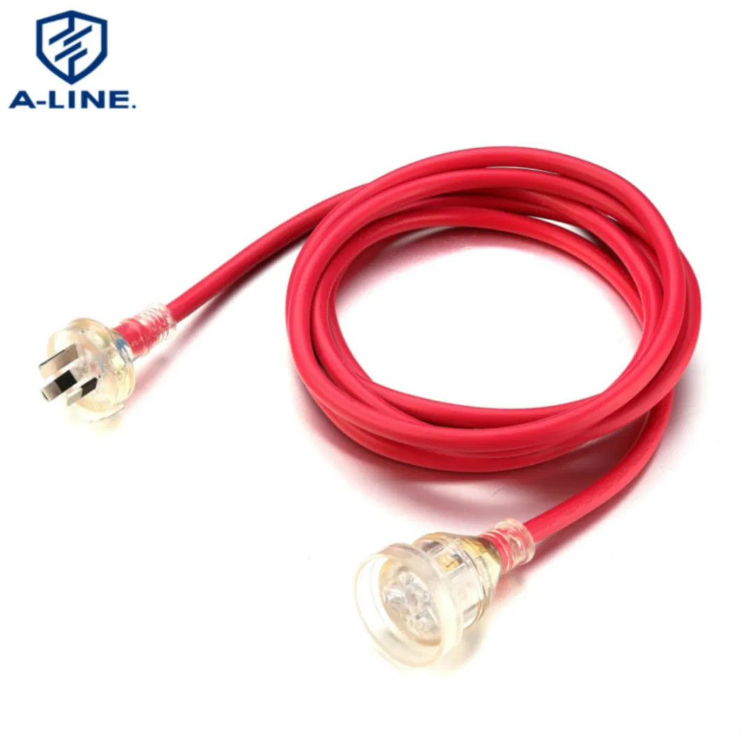 Australia Transparent 10A 250V Extension Cord Fitted with LED Light